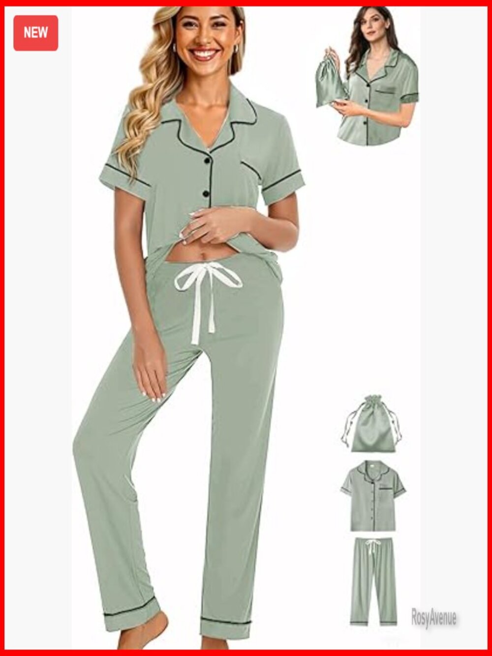 Women's 3 Piece Pajama Set Button Down Lounge Set Soft Knit Long Pants XS-XXL